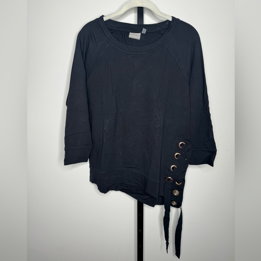 Nanette Lepore Black Asymmetrical 3/4 Sleeve Sweatshirt - Women's